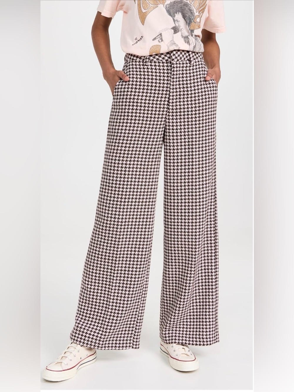 Scotch & Soda Women's Hana Wool Blend Houndstooth High-Rise Wide Leg Pants 26